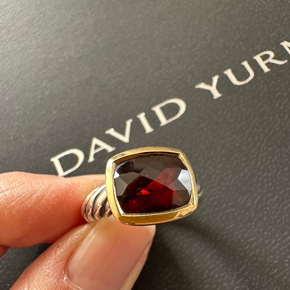 DAVID YURMAN Noblesse 14k Sterling Silver Garnet Ring Sz 6